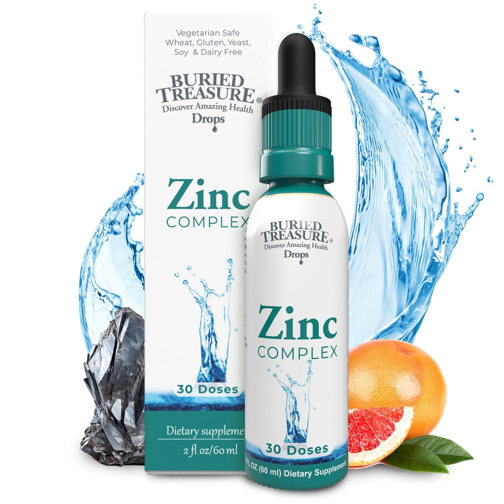 Begravet Treasure Zink Complex Drops - 30 Servere, 2 fl oz, Effektiv og biotilgængelig Ionic Zink supplement