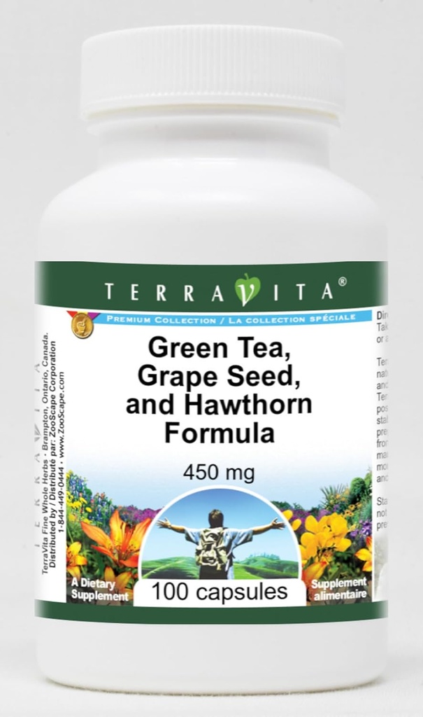 High Blood Pressure Support - Green Tea, Grape Seed and Hawthorn - 450 mg (100 kapsler, ZIN: 517080) - 3 Pack