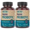 DEVA Vegansk Probiotisk med FOS Prebiotics Supplement - 2 Millioner CFU med 100 MG Prebiotics Per Servering for mænd og kvinder - Non- Dairy Gluten Free - naturligt holdbart - 90 kapsler (pakke med 2)