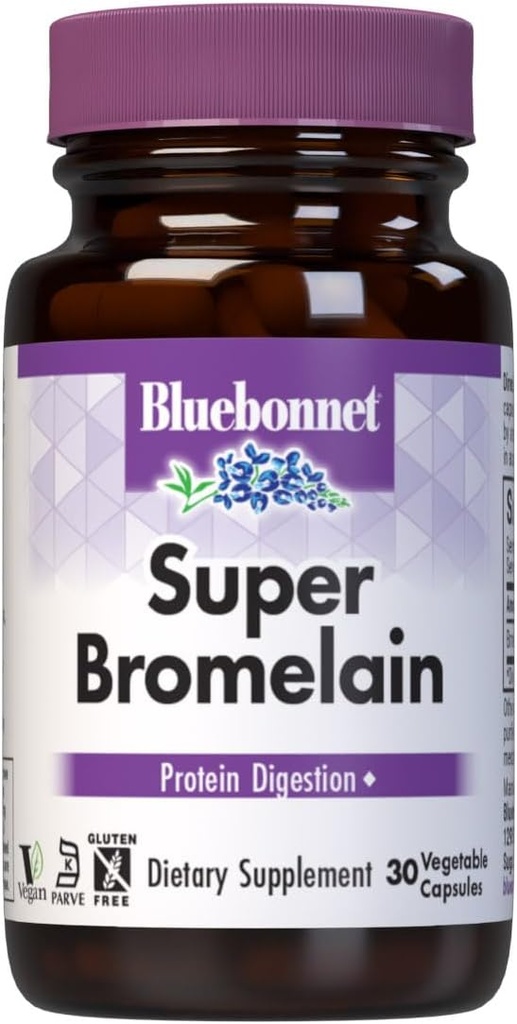 BlueBonnet Super Bromelain Vegetariske Kapsler, Ananas, 500 mg, 30 Greve