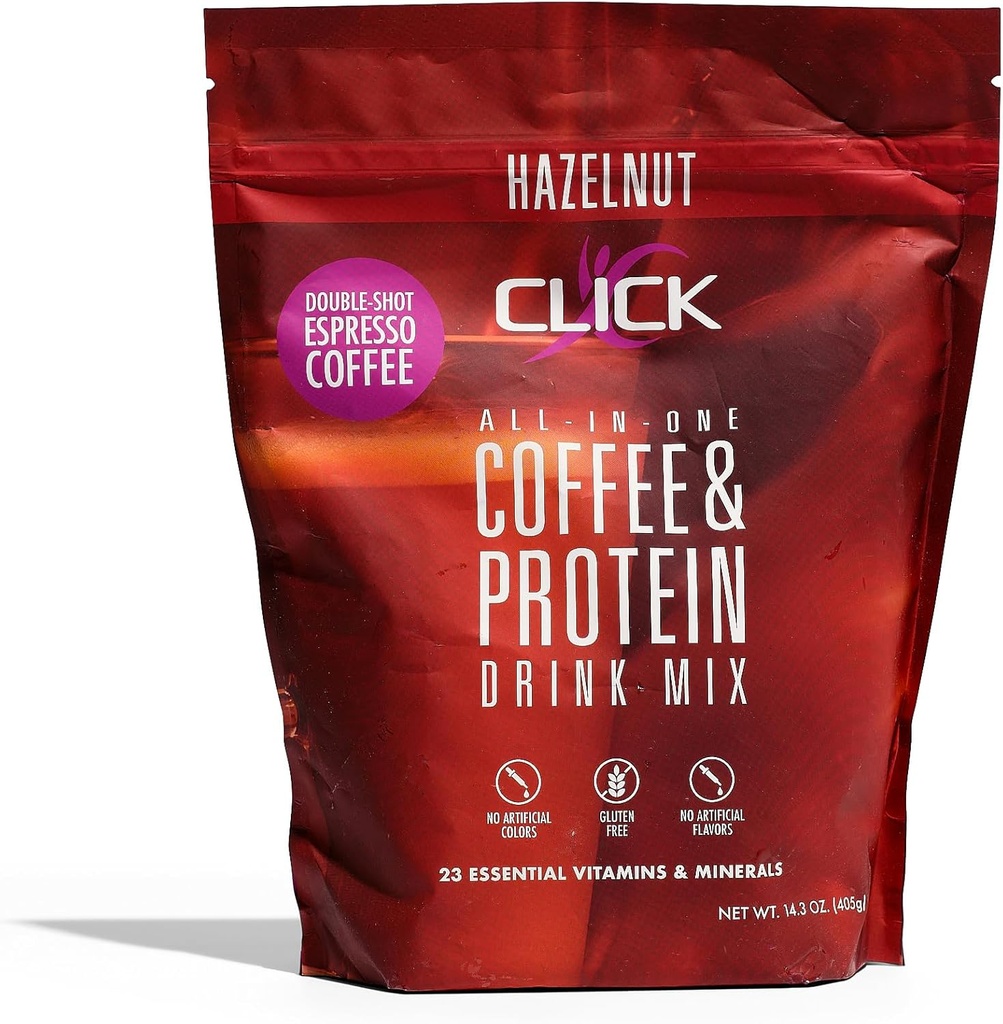 Klik på Coffee Protein Powder • 124; Dobbelt Shot Espresso • 124; 16g Protein • 124; 23 Væsentlige vitaminer • 124; Lav kalorie Meal Erstatning • 124; 150mg Koffein • 124; Gluten Free • 124; Ingen kunstige smagsstoffer eller farvestoffer • 124; Hasselnød •