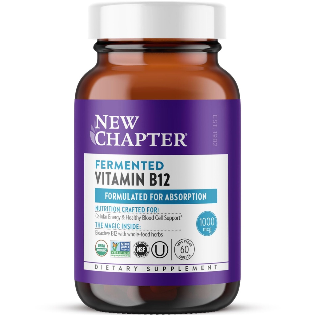 Nyt kapitel Fermenteret vitamin B12 1.000 mcg, USDA Organic, One Daily for Cellular Energy + Sunde blodceller, Certified Vegan, Gluten Free - 60 Greve