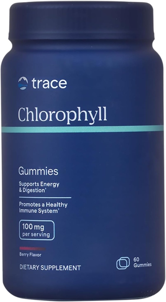 Trace Minerals Chlorophyll Gummies, 100mg - Understøtter sund fordøjelse, immunforsvar & hudsundhed - Naturlig energi & celle funktion Formel med maksimal absorption - Berry Flavor, 60 Gummies (30 Servere)