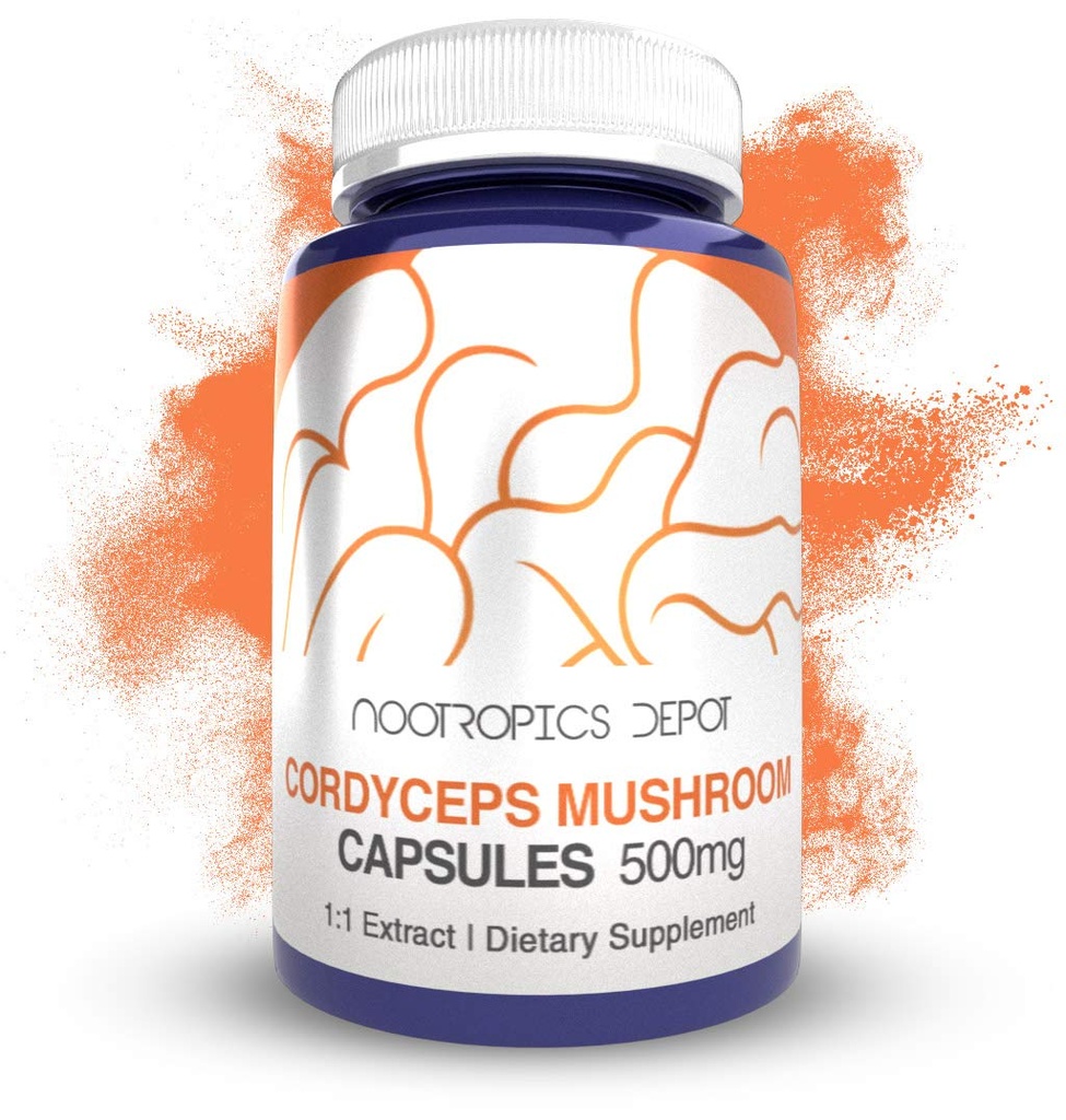 Nootropics Depot Cordyceps Mushroom Capsules | 500mg | 180 Count | Cordyceps militaris | Whole Fruiting Body Mushroom Supplement | Supports Healthy Immune System