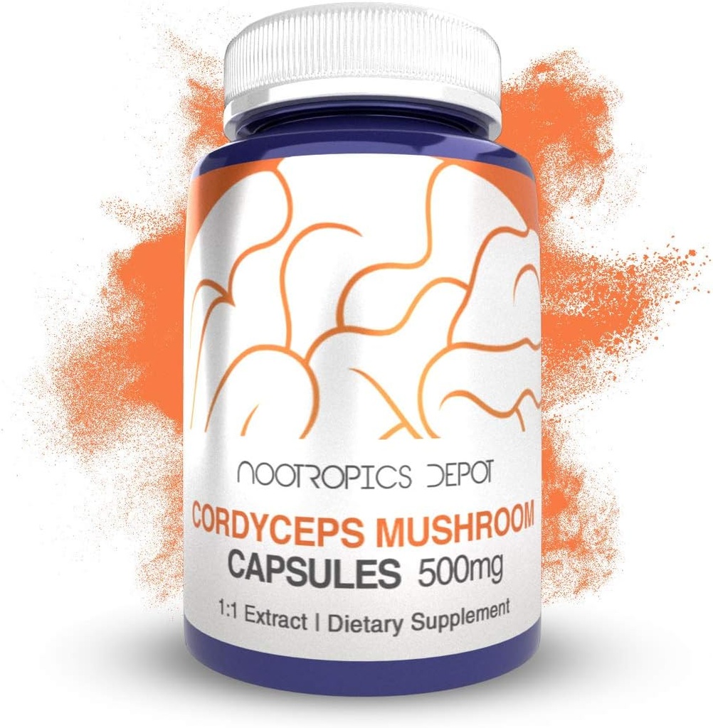 Nootropics Depot Cordyceps Mushroom Kapsler 124; 500mg Medical 124; 180 Greve 124; Cordyceps militaris Medical 124; Hele Fruiting Body Mushroom Supplement 124; Understøtter sundt immunsystem