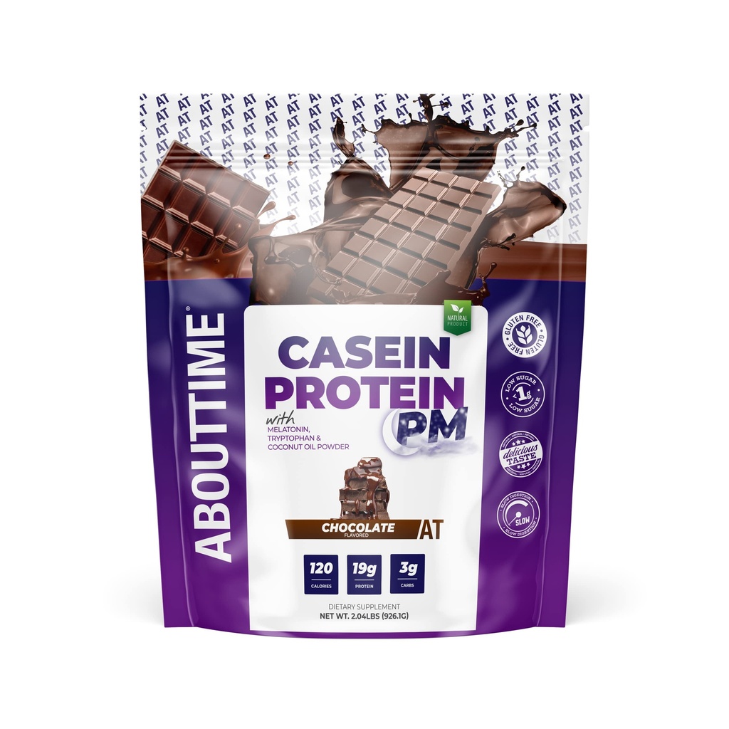 Om tid Casein Protein Chocolate, 19g Protein, Nighttime Recovery Formel, Ingen kunstige sødestoffer, Ingen væksthormoner