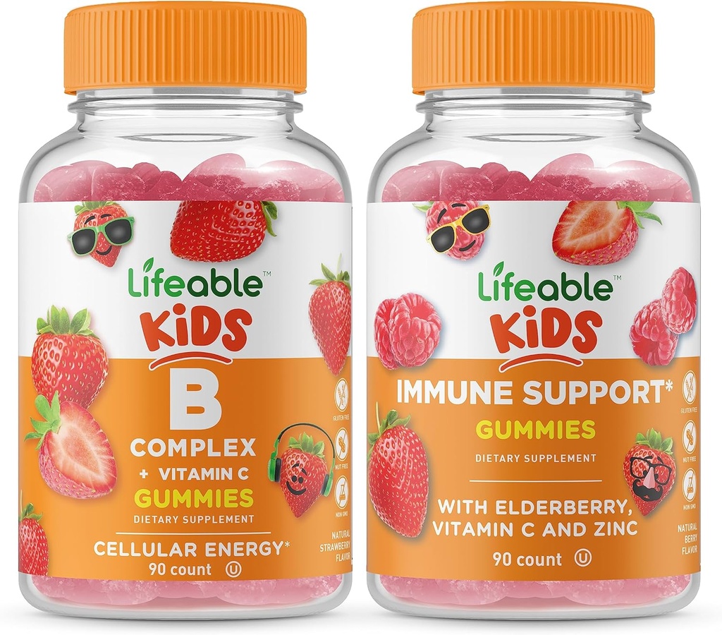 Lifeable B Complex Kids + immunsupport Kids, Gummies Bundle - Great Tasting, Vitamin Supplement, Gluten Free, GMO Free, Chewable Gummy