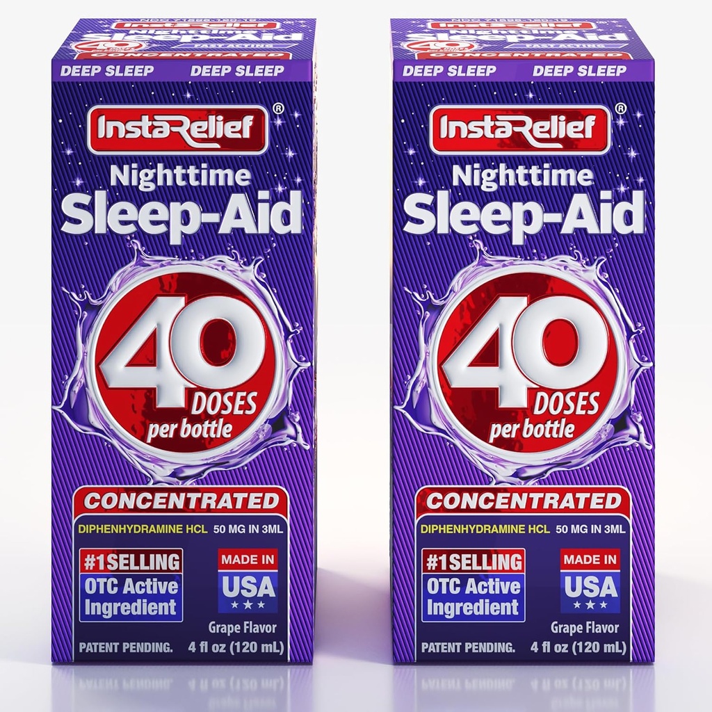 Nattetid Sleep- Aid Flydende, 50mg Diphenhydramin HCl, Twin Value Pack (80 Doser), Grape Flavor, Fall Assaple Fast & Stay Assaple Longer