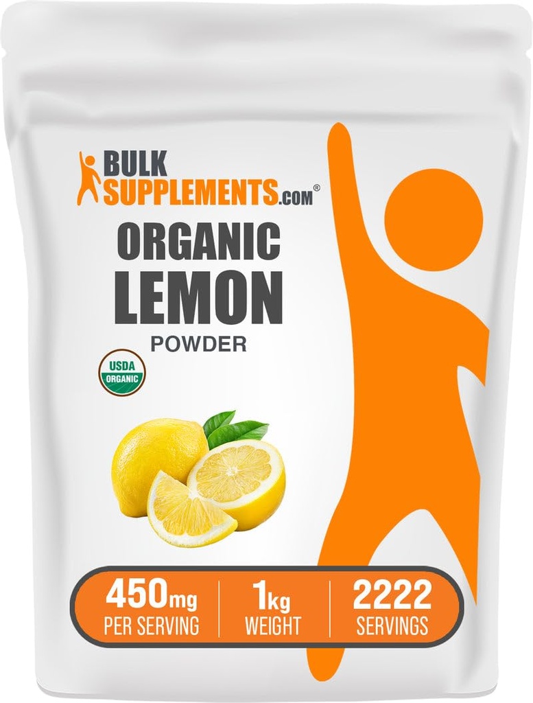 Bulkkaddiments.com Organic Lemon Powder - Natural Vitamin C Kilde, Fruit Powder, Lemon Flavoring - Gluten Free, 450mg per Serving, 1kg (2,2 lbs) (Pack of 1)