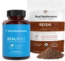Real Mushrooms RealRest (60ct) Kapsler og Reishi Mushroom Powder (45 Servere) Bundle - Mushroom supplement til lang levetid, daglig immunforsvar, forbedret søvn og afspænding - Vegan, ikke-GMO