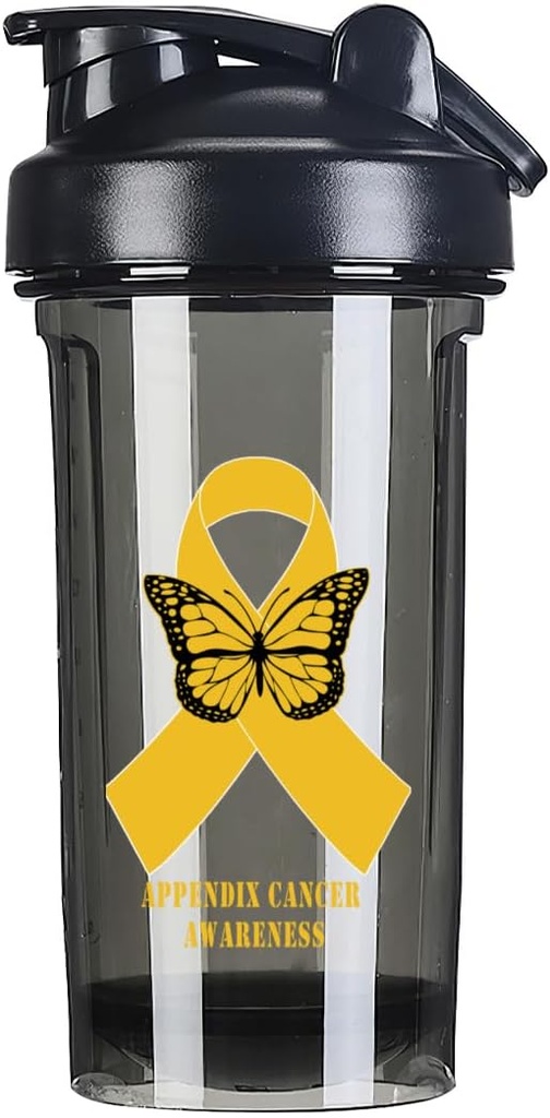 Appendiks Cancer Bevidsthed 18 Ounce Shaker Flaske Drikke Mixer Leakout Pre Workout Protein Shakes Meal Erstatning Shakes Flasker 500ML / 18 Oz Black