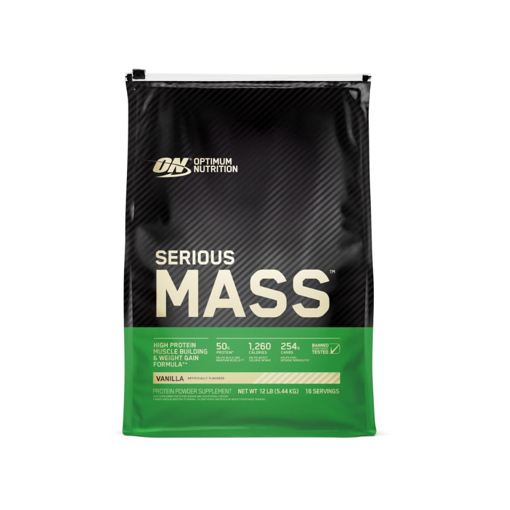 Optimum Nutrition Alvorlig Mass Weight Gainer Protein Powder, C-vitamin og zink til immunforsvar, Vanilla, 12 Pund (Packaging May Vary)