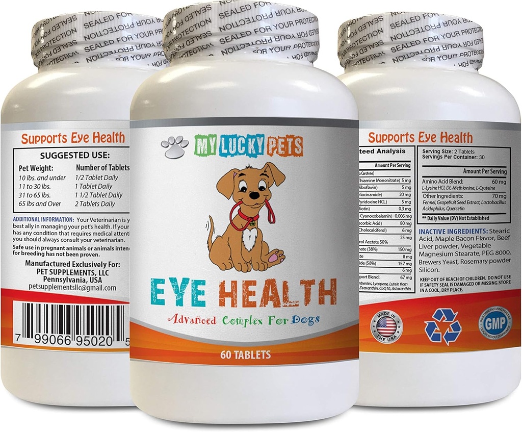 Hundeimmunbooster - Hundeøje sundhed - Avanceret formel - Fordele Vision - Immunstøtte - Hundevitaminer til hud og coat - 1 flaske (60 Treats)