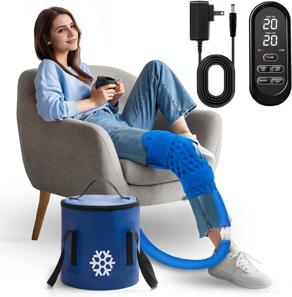 Cold Therapy Machine, Ice Machine til Knee Care After- Kirurgi, Knee Erstatning Recovery Equipment Aid Pack, Cryoterapi System w / Compression Wrap Pad for Ankle, Foot, ACL Relief