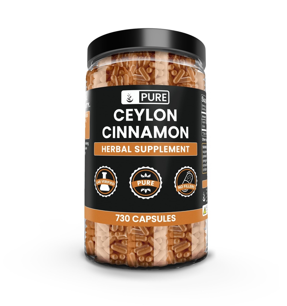 PURE ORIGINALSKE INGREDIENSER Ceylon Cinnamon (730 kapsler) Ingen Magnesium eller Rice Fillers, Altid Pure, Lab Verified
