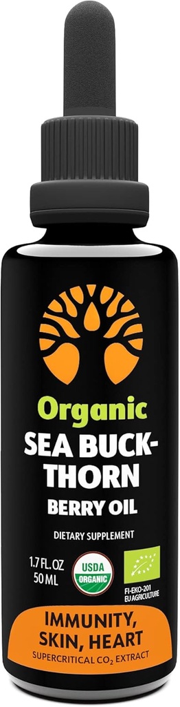 Organic Sea Buckthorn Oil - 50- Day Supply - Omega 7 9 - Ikke-GMO, Vegan