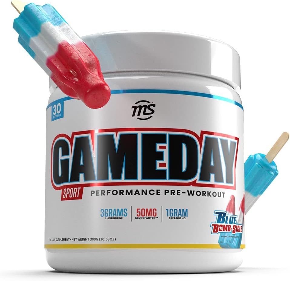 Mand Sports Game Day - Sport Pre- workout, Blå Bombsicle Smagsfyldt energi drikke mix med naturlig koffein, 300g, 30 dages forsyning