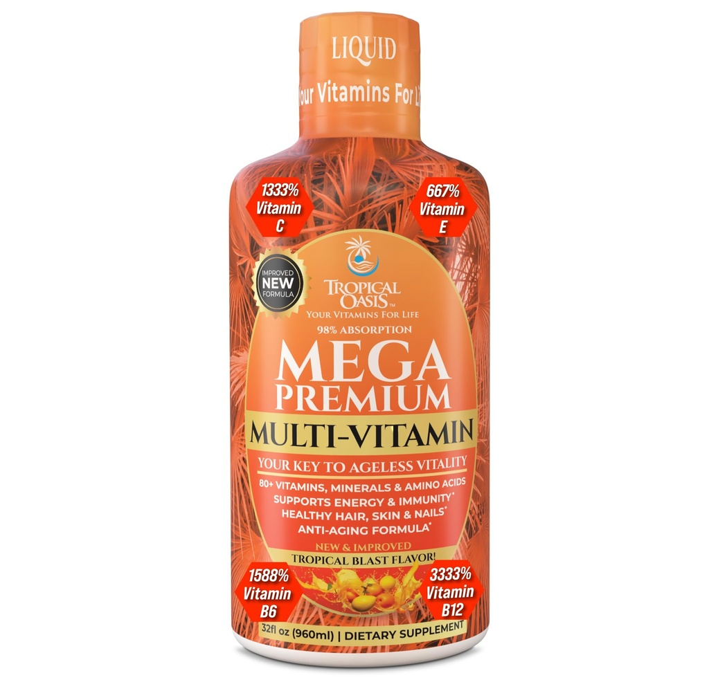 Mega Premium Liquid Multivitamins124; Natural ImmunoSupport Vitamin w / 1333% C-vitamin, 200% D3, Zink + 20 Vitamin, 70 Mineraler, & 21 Aminosyre- 124; Sugar Free