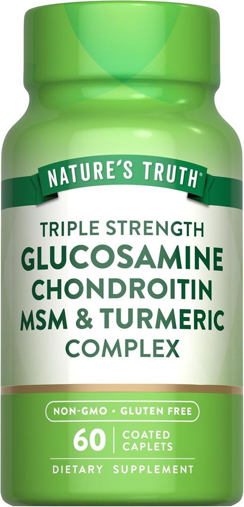 Nature's Truth Glucosamine Chondroitin MSM Complex | 60 Caplets | with Turmeric | Triple Strength Formula | Non-GMO and Gluten Free Supplement