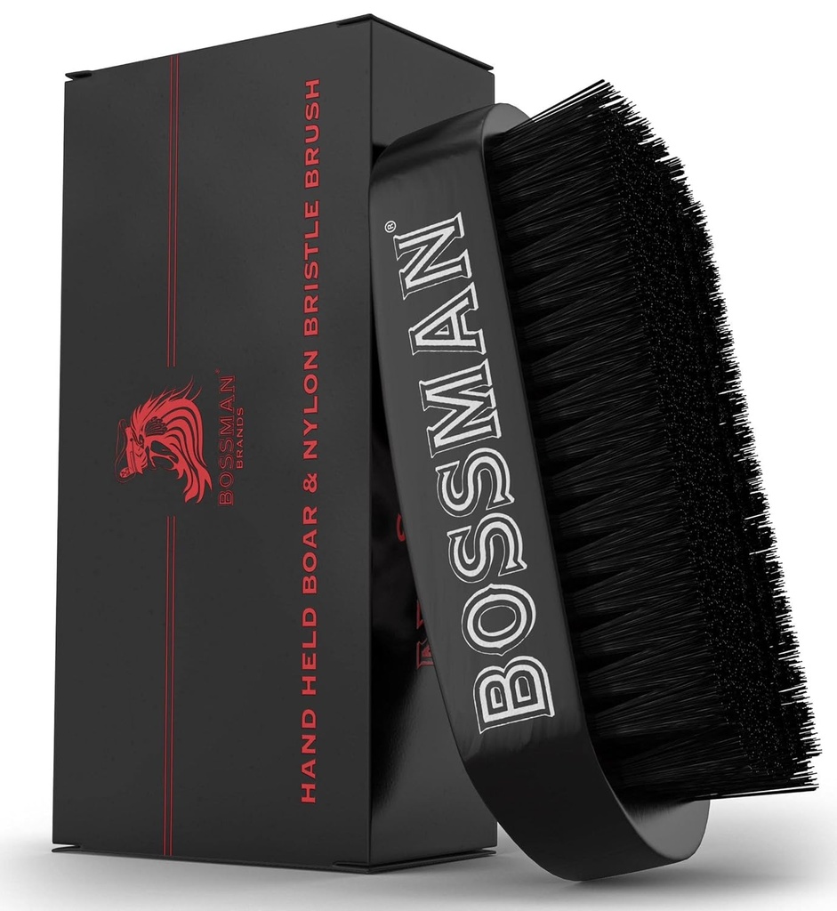 Bossman Beard Børst til mænd - Hand Held Boar & Nylon Brittle Børste - Detangling Børst til skæg og hårpleje