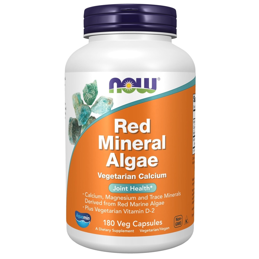 Now Foods Supplements, Red Mineral Algae Plus Vitamin D-2, Joint Health *, 180 Veg Kapsler