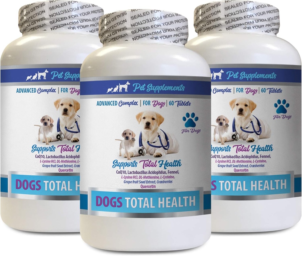 PET SUPPLEMENTER & NUTRITION LLC Hundeøjne Vitaminer Support - Hunde Total Health Control - Immun Support - Hårtæl Oral Eye Health Formel - Calcium til hund mad - 3 flasker (180 Treatles)