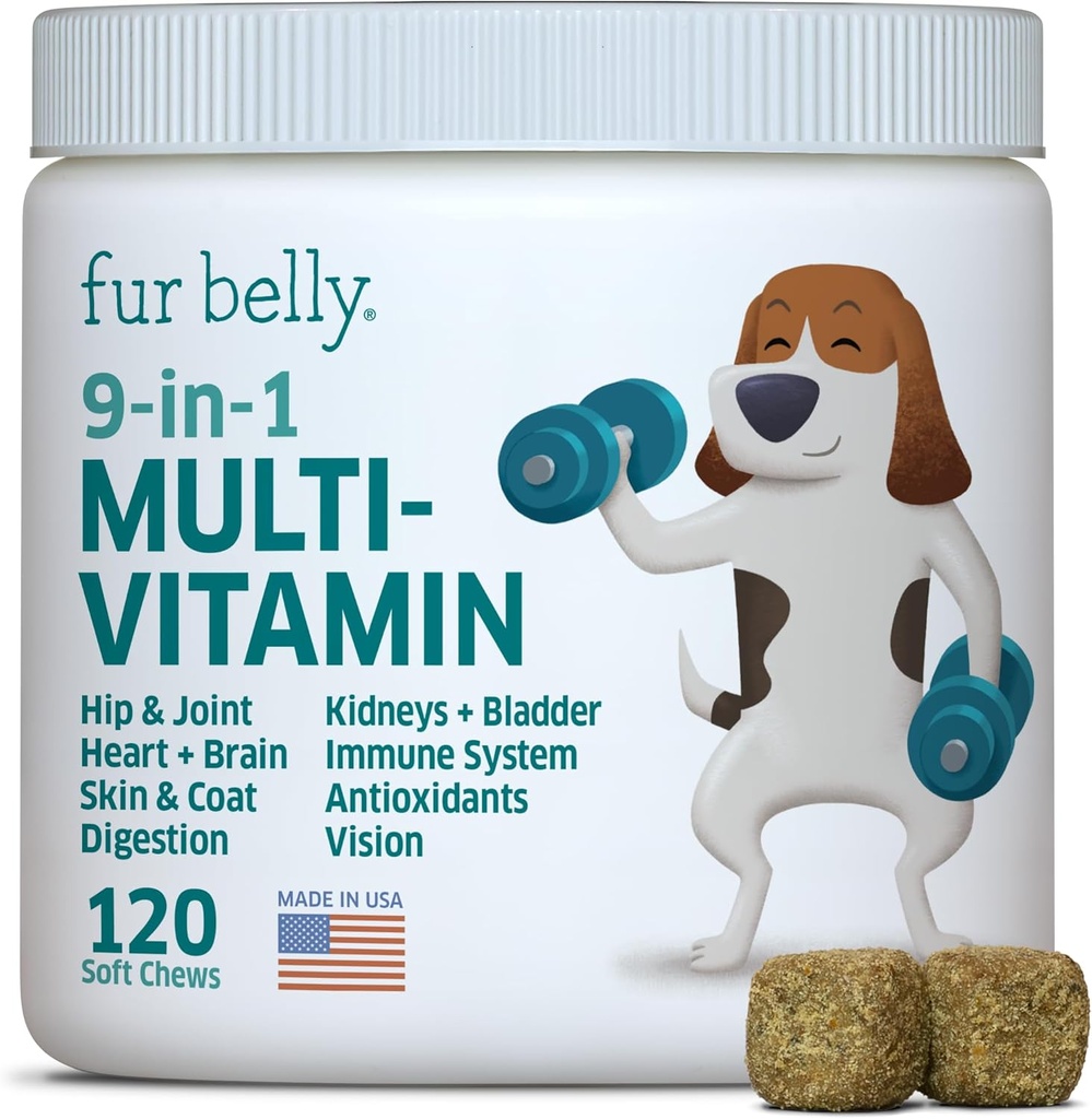Hund Multivitamin - Hundevitaminer og kosttilskud - fordøjelsesenzymer & probiotika - Probiotika til hunde - for hud og coat allergier - immunsystem & samlet sundhed - 120 bløde tyggefødder