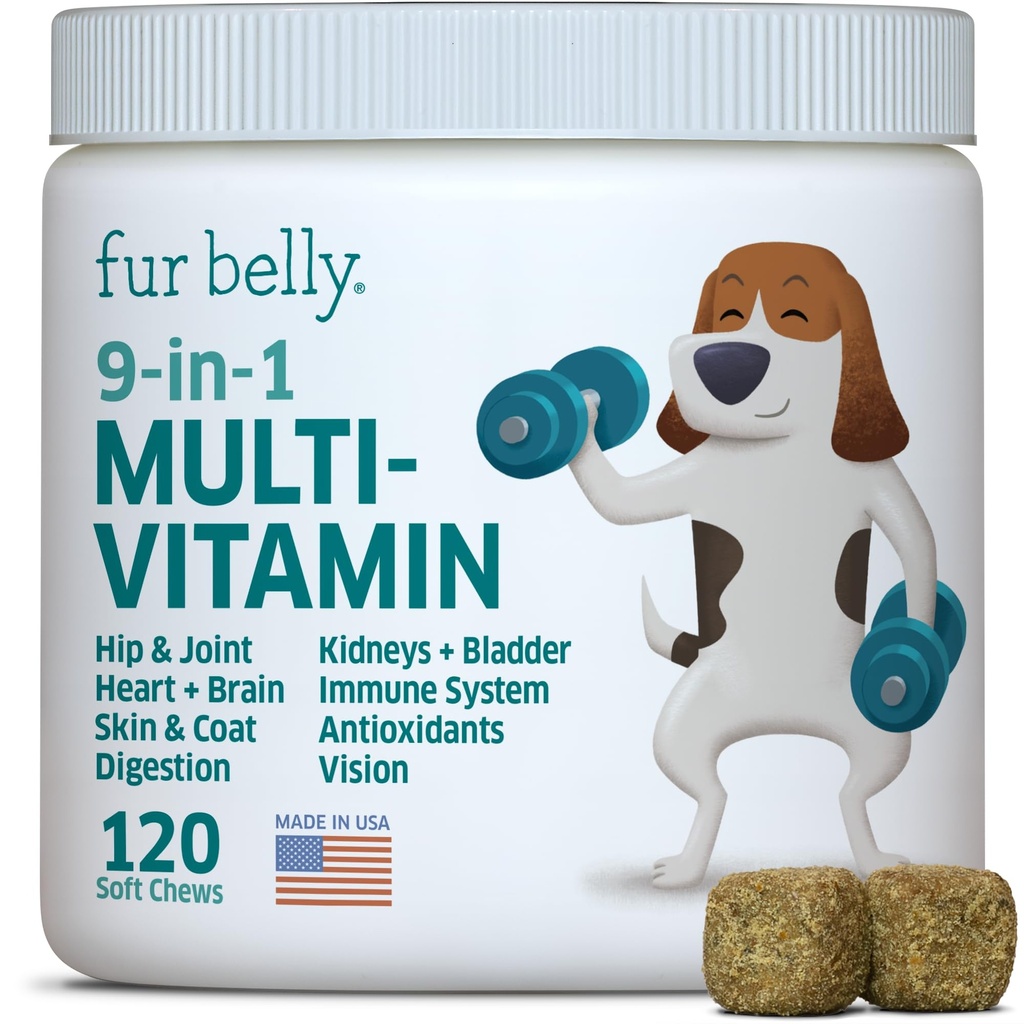 Hund Multivitamin - Hundevitaminer og kosttilskud - fordøjelsesenzymer & probiotika - Probiotika til hunde - for hud og coat allergier - immunsystem & samlet sundhed - 120 bløde tyggefødder