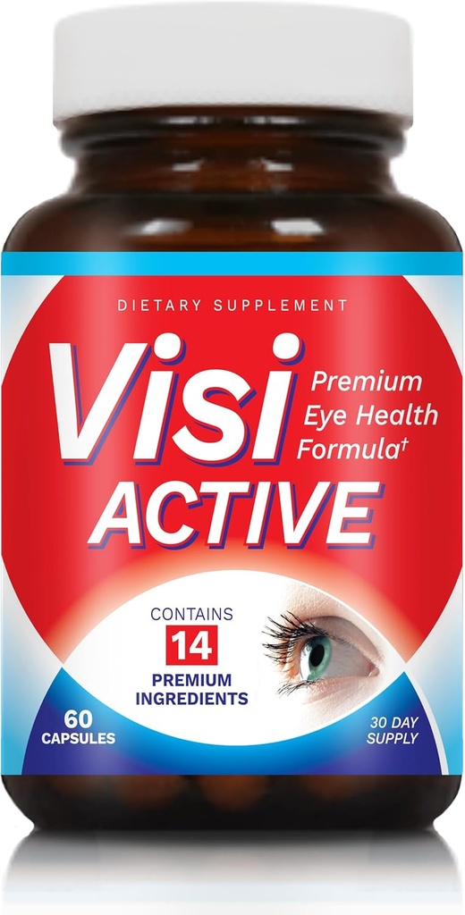 Vision Support Supplement - Eye Health Formel med L- tartrate, Resveratrol, Blueberry Extract, Vitamin A, C, D & 11 Ingredienser til Vision Support - 60 kapsler / flaske - 1 pakke