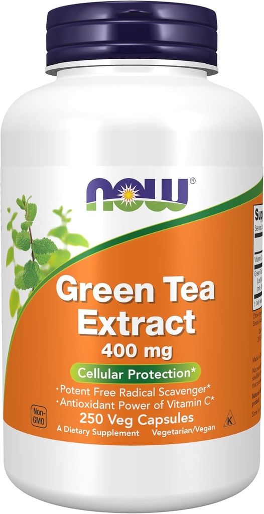 NOW Foods Supplements, Green Tea Extract 400 mg with Vitamin C for Dietary, Cellular Protection*, 250 Veg Capsules