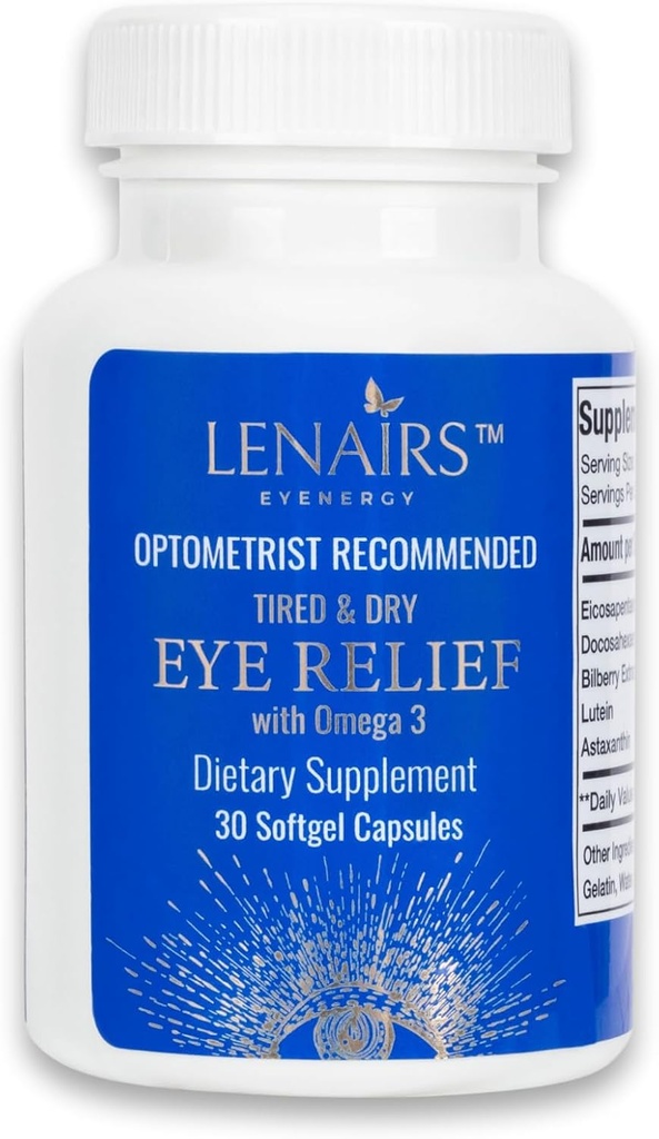 Softgel - Træt & tørt øje Relief med Omega 3, EPA & DHA, Bilberry, Lutein, Astaxanthin, Essential Nutrients for Eye Health, for Computer Eye Strain, Digital Eye Træthed, Gluten Free