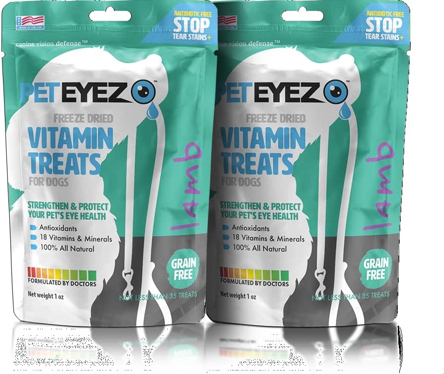 Pet Eyez- Dog Tear Stain Remover - Tear Stain Remover for hunde - Hundeøje pleje -Hundekampe med Astaxanthin, Blåbær Frugtpulver, Lutein, Grain Free, All- Natural Protein (Lamb-2 Pack)