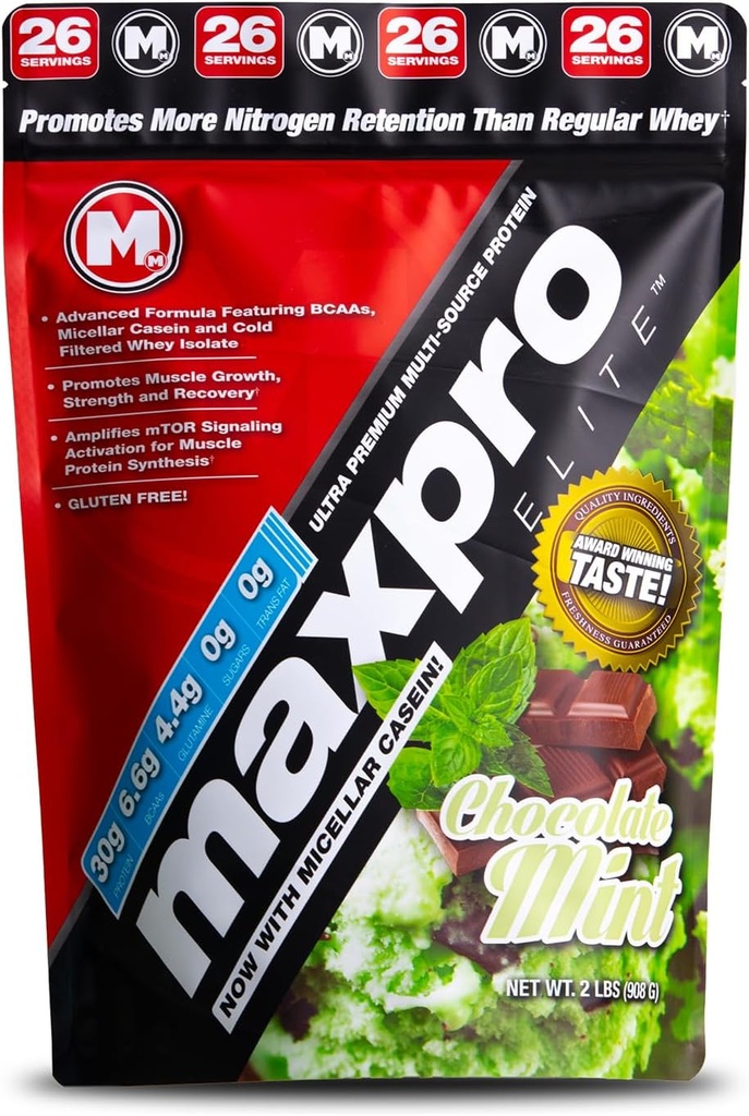 Maks. muscle Maxpro Elite 124; 30g Protein Budding 124; 6,6g BCAAs Buddy 124; Micellar Casein Cold Filtreret Whey Isolate Protein Concentrate Buddy 124; fremmer muskel vækst, styrke og inddrivelse (Chokolade Mint, 2lb)
