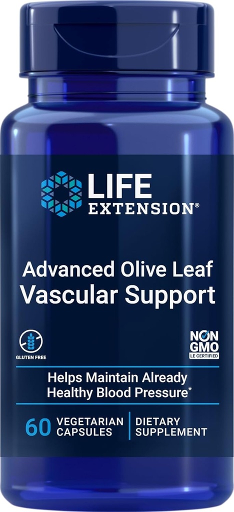 Life Extension Advanced Olive Leaf Vaskulære Support, Olive Extract, Selleri Extract, oleuropein, Blood Pressure Health Support, Cardiovaskulær Health, Vegetar, Gluten- Free, Non- GMO, 60 Kapsler