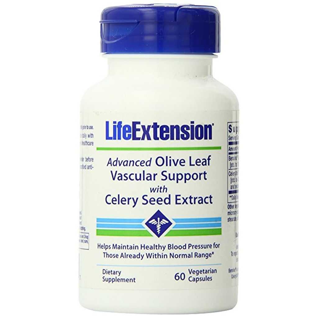Life Extension Advanced Olive Leaf Vaskulære Support, Olive Extract, Selleri Extract, oleuropein, Blood Pressure Health Support, Cardiovaskulær Health, Vegetar, Gluten- Free, Non- GMO, 60 Kapsler
