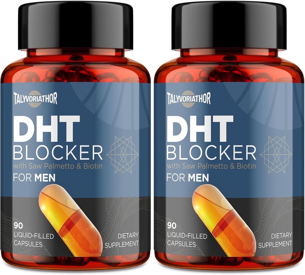 DHT Blocker til mænd med Saw Palmetto & Biotin, hårvækst formel i flydende kapsler, hårtab kosttilskud, hårvækst Vitaminer, Proprietary urteblandinger - 90 kapsler (2 flasker)
