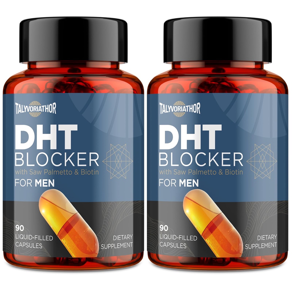 DHT Blocker til mænd med Saw Palmetto & Biotin, hårvækst formel i flydende kapsler, hårtab kosttilskud, hårvækst Vitaminer, Proprietary urteblandinger - 90 kapsler (2 flasker)