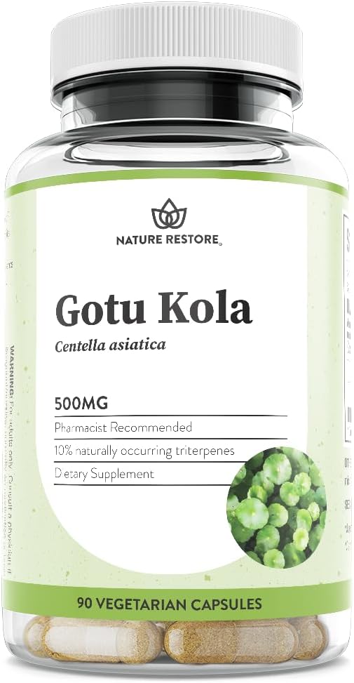 Nature Restore Gotu Kola Extract Supplement, Standardiseret til 10 Procent Tetripenes, Fremstillet i USA, 90 Kapsler, Non GMO, Gluten Free, Vegan