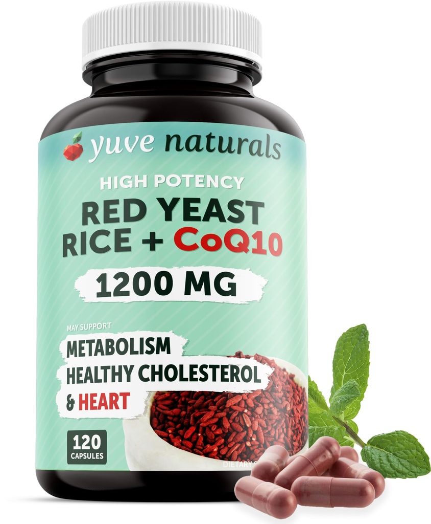 100% Natural Red Gær Rice 1200 mg med CoQ10 100 mg, 2 i 1, Opretholde sunde Cholesterolniveauer - 120 Veggie kapsler