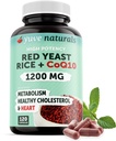 100% Natural Red Gær Rice 1200 mg med CoQ10 100 mg, 2 i 1, Opretholde sunde Cholesterolniveauer - 120 Veggie kapsler