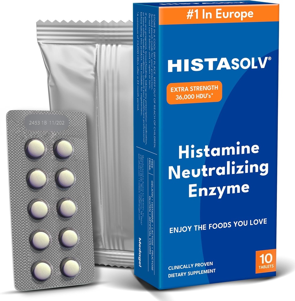 HISTAsolv Extra Strength DAO Enzyme Supplement for Histamin Food Intolerance - Eases fordøjelsesbesvær - Patenteret Tech - Made in Austria - 10 Pack