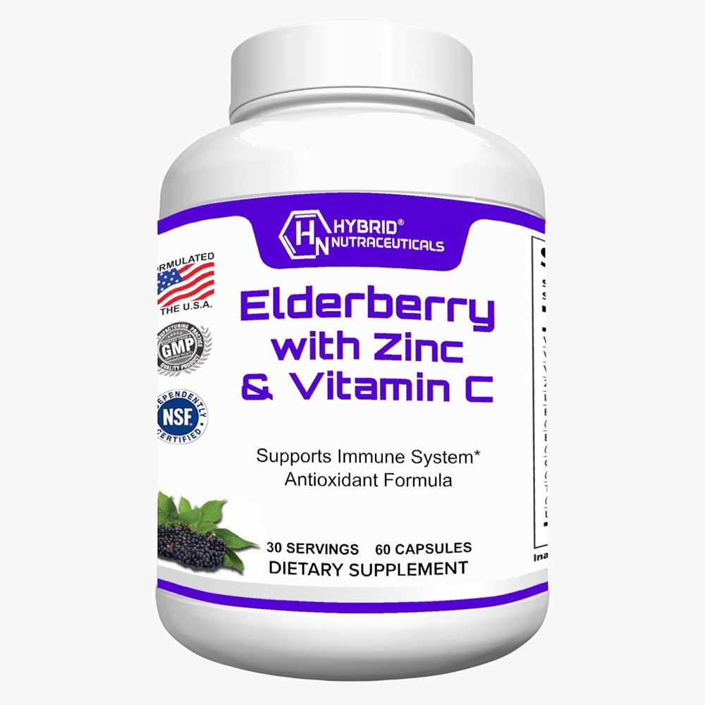 Hybrid Nutracatic Black Elderberry Kapsler, med Echinacea, Gurkemeje, Hvidløg, Zink, Vitaminer C, E og B6, Probiotika og L- Glutamin (60 Kapsler)