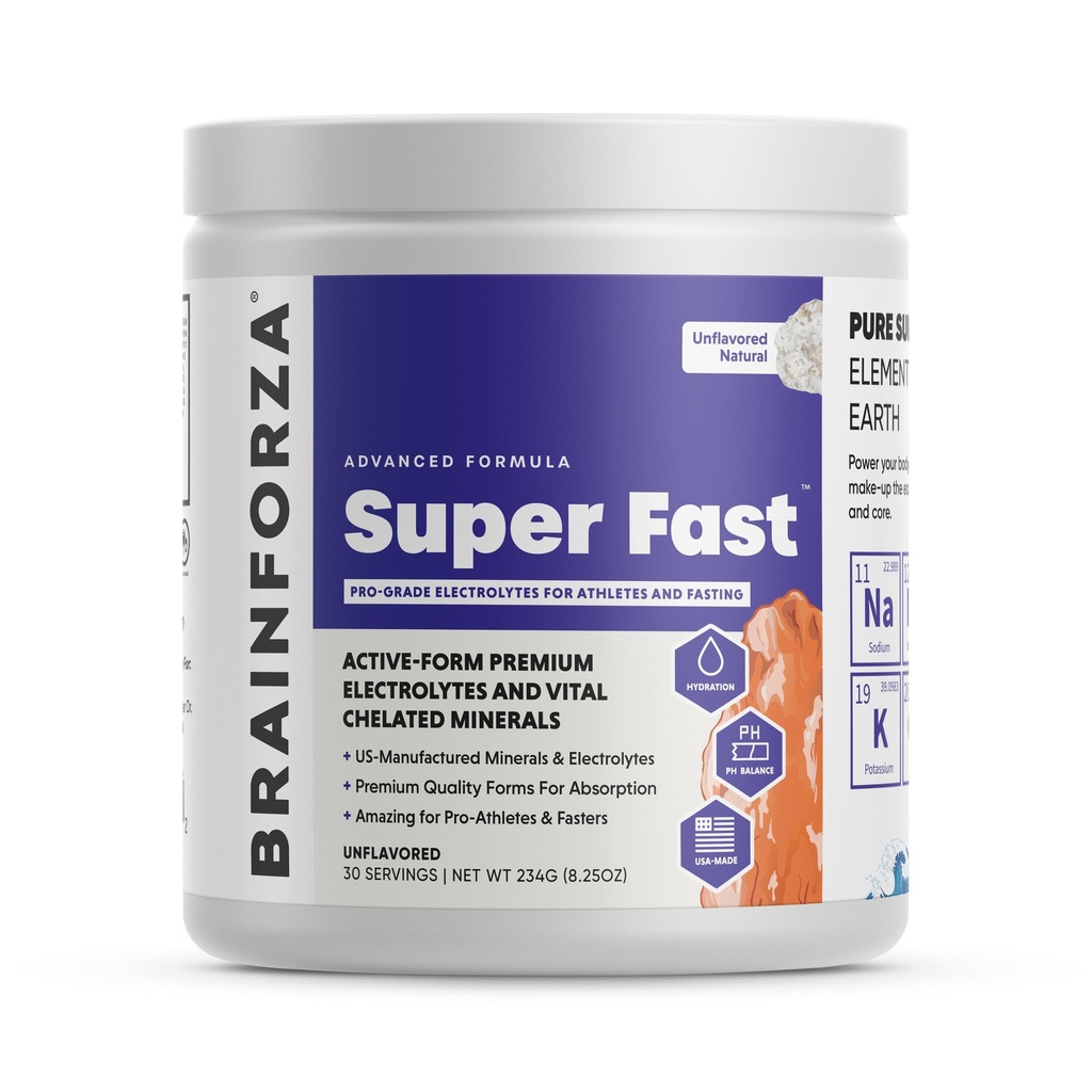 Brain Forza Super Fast Keto Electrolytes for fasting - Premium Electrolytes, Ingen sukker eller smag w / Kalium, natrium, Magnesium, Calcium, zink, Pink Himalayan salt, (30srv, Unflavored)