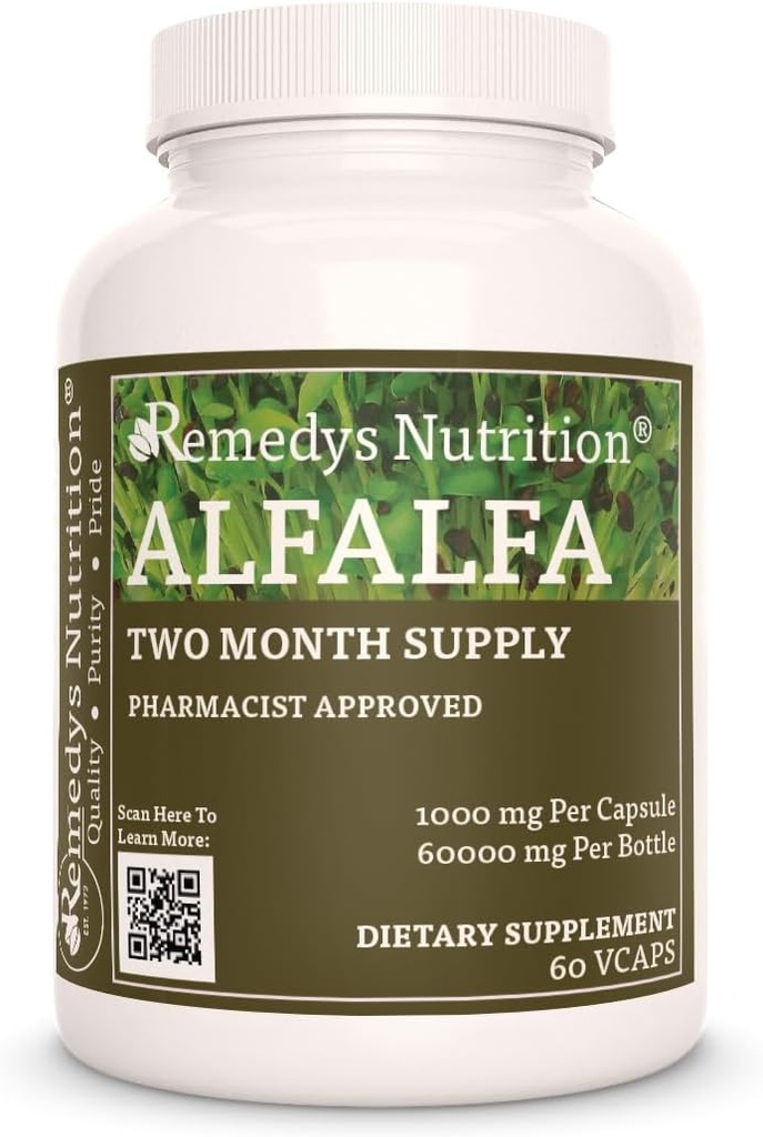 Remedy 's Nutrition Alfalfa - 1000 mg, 60 Veganske Kapsler Urtemedicin Supplement - To måneder Tilgang