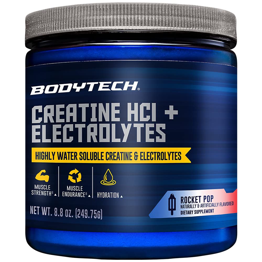 BODYTECH Creatin HCl + Electrolytes Powder a Highly Water- Opløselig & Bioavailable a Rocket Pop (8.8 oz. / 75 Servering)