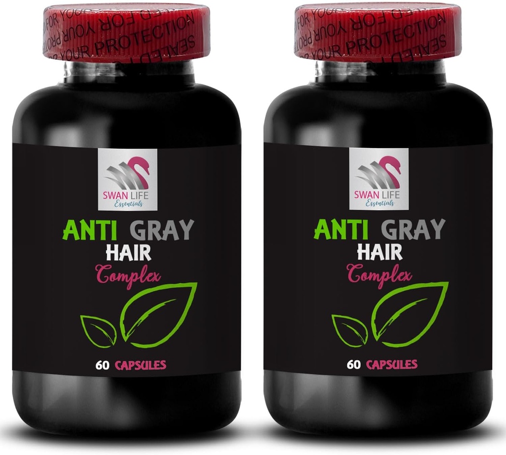 Anti grå hår supplement - ANTI GRAY hår COMPLEX - Gray hår vending, Youthly hår, Anti grå hårkapsel, Color foryngelse, hår pigment genoplivning, Gray hårpleje 2 Flasker 120 Kapsler