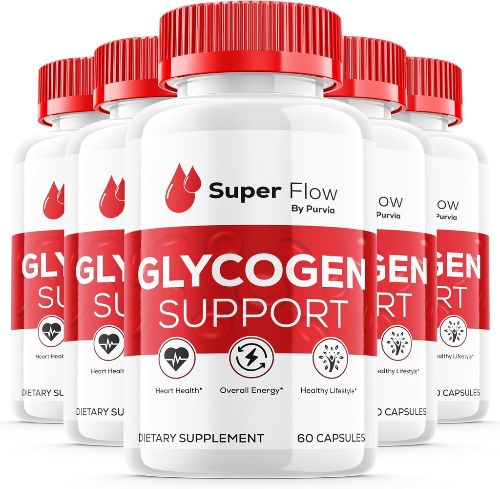 (5 Pack) Super Flow Glycogen Optimizer, Superflow Glycogen Support, Super Flow Optimizer Super Flow Optimizer Vitamin supplement Samlet Wellness Support Super Flow Maksimum Styrke (300 kapsler)