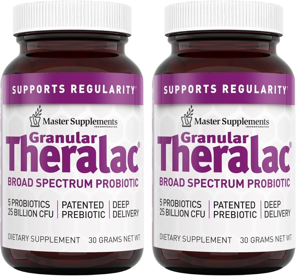 Master Kosttilskud Granulac Theralac - 1.05 oz, pakke med 2 - Multi- Strain Probiotic Powder for Optimal Gut Health - Great for Kids - Vegan, Gluten Free - 80 Total Servering
