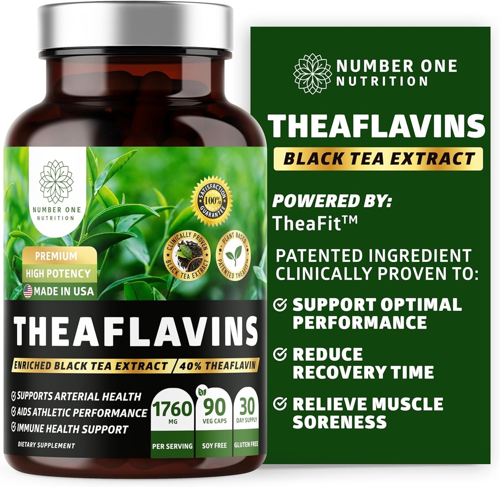 N1 Nutrition Premium Theaflavins Black Tea Extract [40% Theaflavins] Drevet af TheaFit ™ til support øvelse ydeevne og reducere inddrivelse tid, 90 Veg Caps