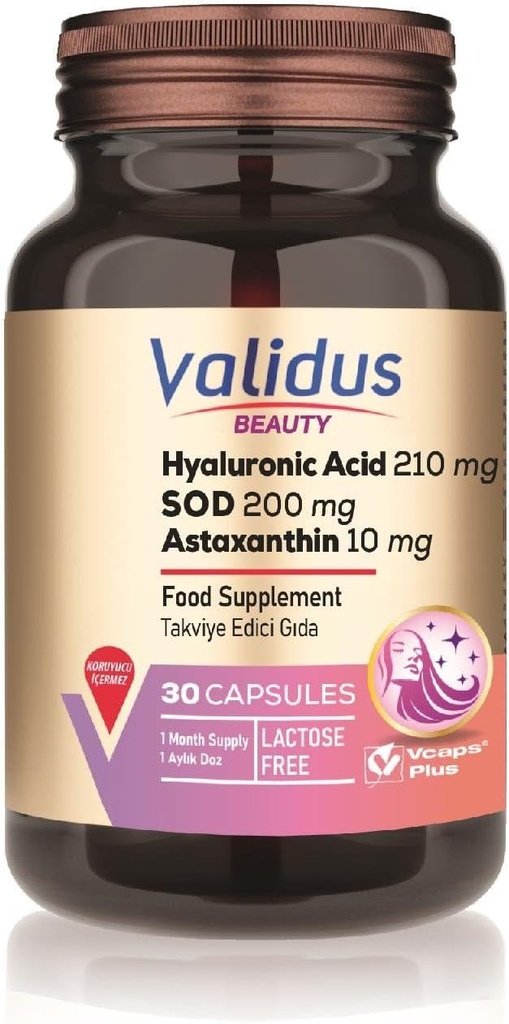GLIDUS Hyaluronsyre 210 mg + Astaxanthin 10 mg 30 kapsler (Vcaps Plus)